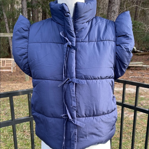 Blu Pepper Jackets & Blazers - Blu Pepper Navy Bow  Front Quilted Zippered Puffer Vest